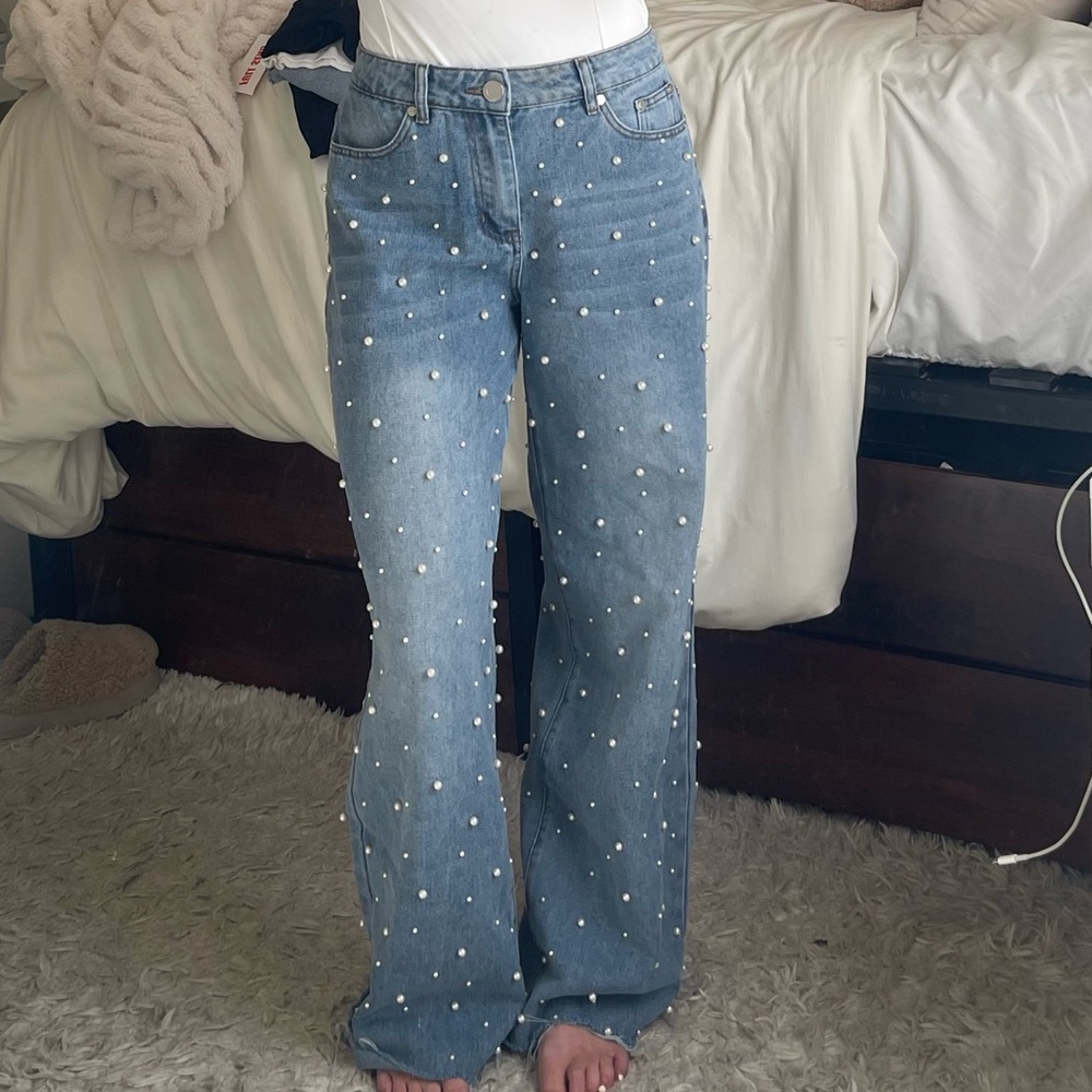Boohoo Pearl-Embellished Jeans